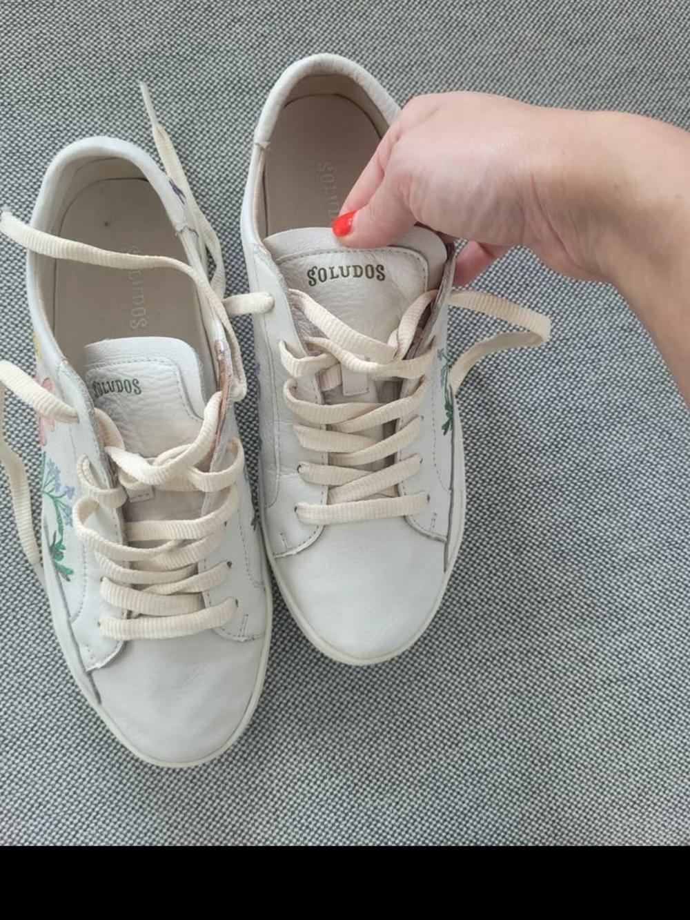 Soludos Women's Cream Lace-Up Sneakers with Embroidered Floral Accents